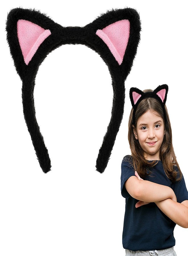 COMNICO Cat Ears Headbands, Plush Soft Cute Washing Face Head band Fuzzy Kitten Makeup Hair Headbands for Mask Skincare Spa Yoga Halloween Parties Cosplay (Black) - Image 2
